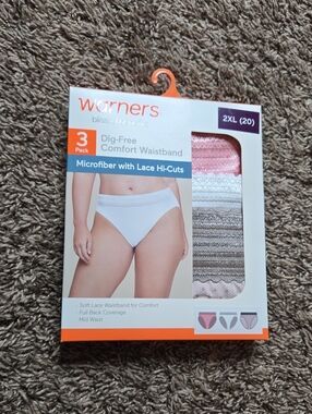Warners 3 Pack Microfiber with Lace Hi Cuts 2XL 20 Plus Size Underwear Panties